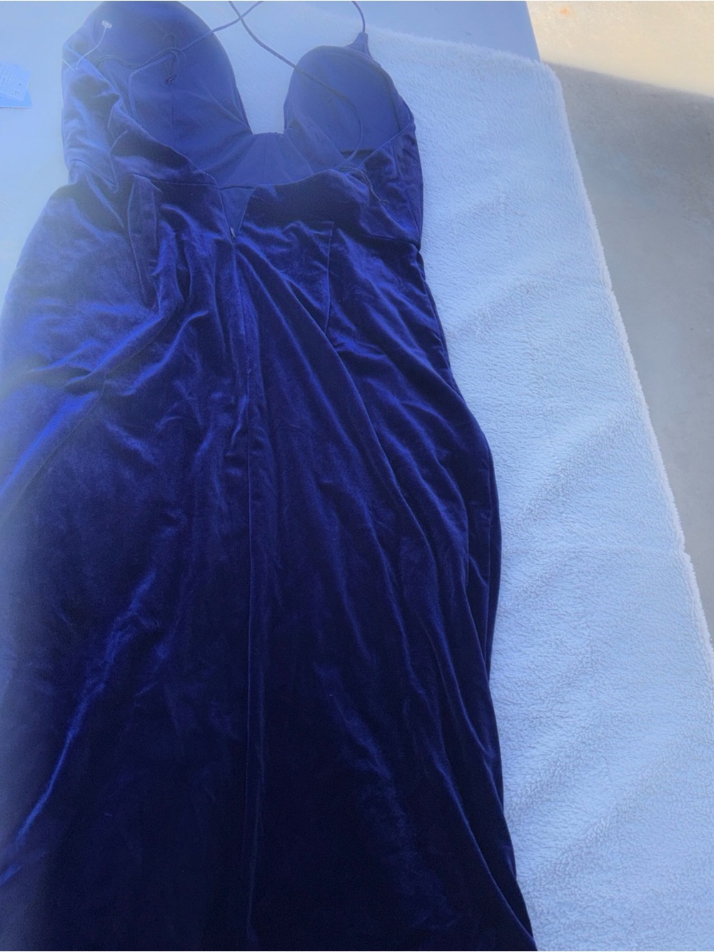 Aidan Mattox Royal Blue Velvet Plunging Maxi Gown - Picture 13 of 13